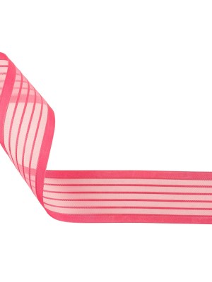 Pink Striped Sheer Ribbon with Opaque Borders – 1.5″ Pink Striped Sheer Ribbon with Opaque Borders – 1.5″