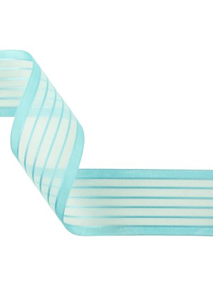 Turquoise Striped Sheer Ribbon with Opaque Borders – 1.5″ Turquoise Striped Sheer Ribbon with Opaque Borders – 1.5″