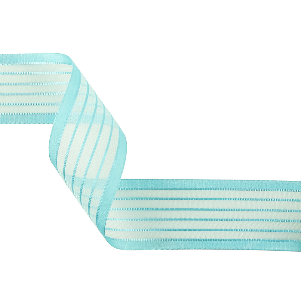 Turquoise Striped Sheer Ribbon with Opaque Borders – 1.5″ Turquoise Striped Sheer Ribbon with Opaque Borders – 1.5″