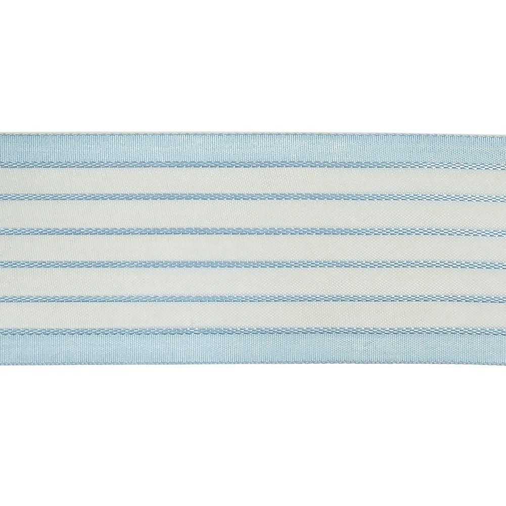 Baby Blue Striped Sheer Ribbon with Opaque Borders - 1.5"