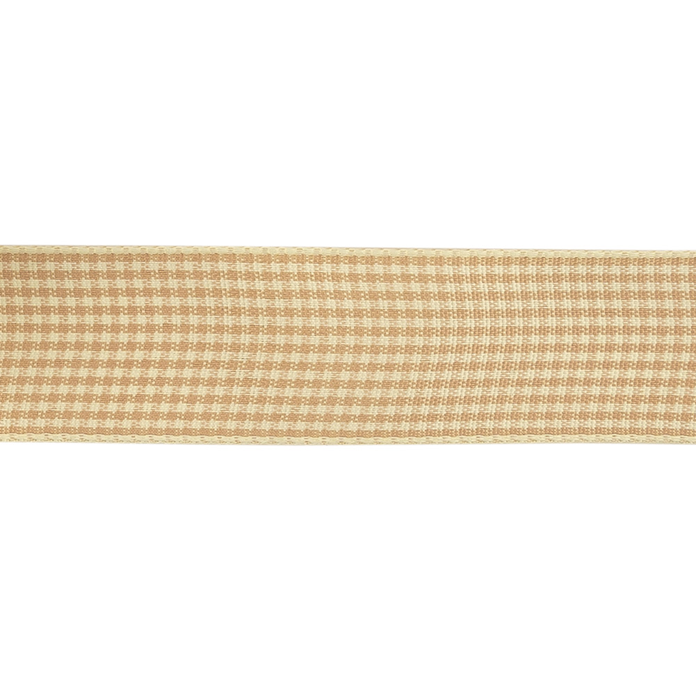 Beige and Angora Houndstooth Check Woven Ribbon - 1"