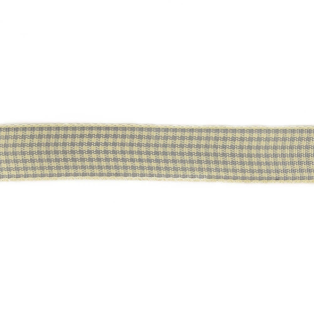 Cool Gray and Cannoli Cream Houndstooth Check Woven Ribbon - 0.625"