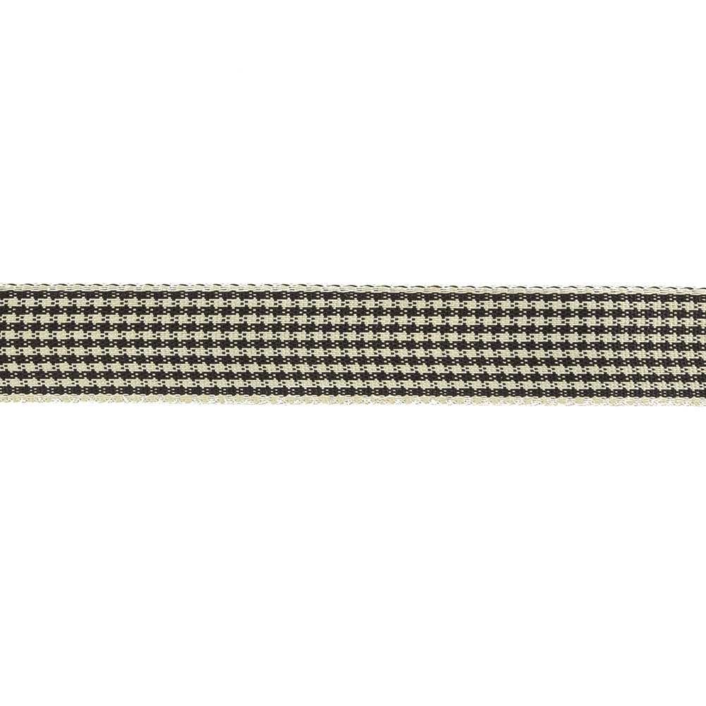 Black and Cream Houndstooth Check Woven Ribbon - 0.625"