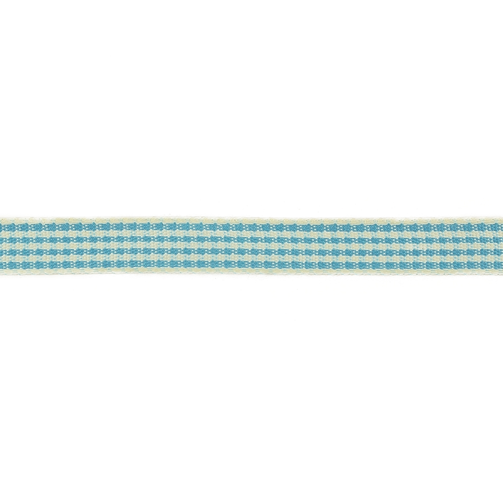 Sky Blue and Glass Green Houndstooth Check Woven Ribbon - 0.375"