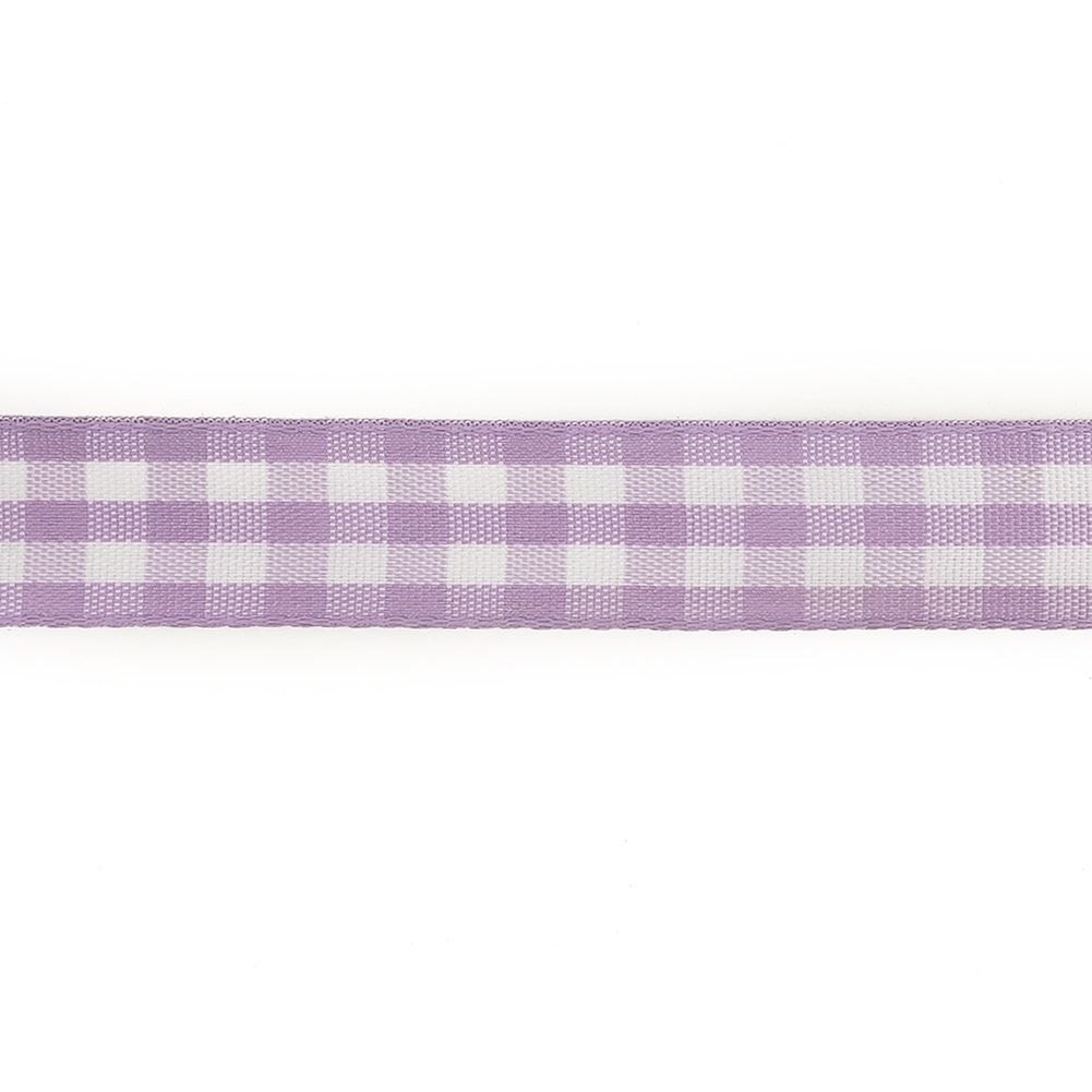 Lilac and Bright White Gingham Woven Ribbon - 0.625"
