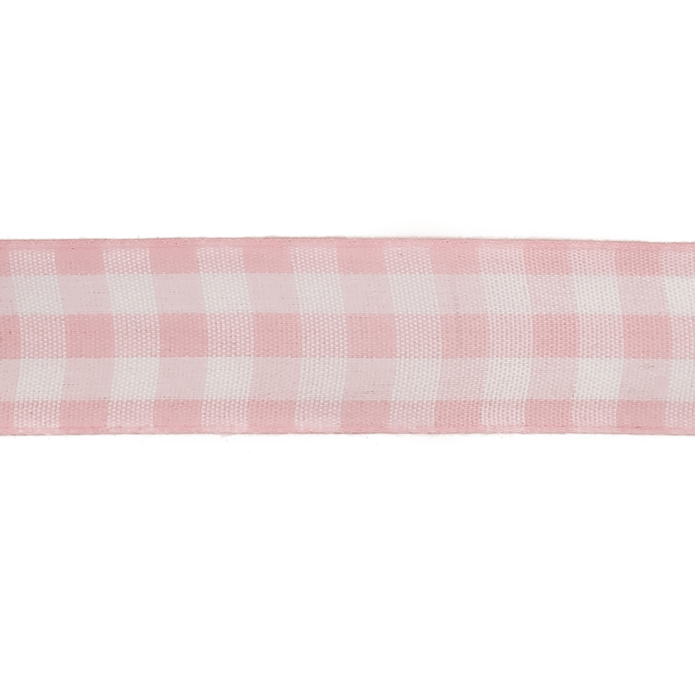 Pale Pink and Bright White Gingham Woven Ribbon - 1"
