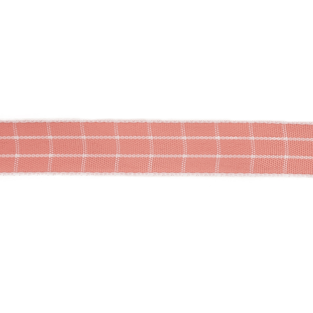 Pink Icing and White Windowpane Check Woven Ribbon - 0.625"