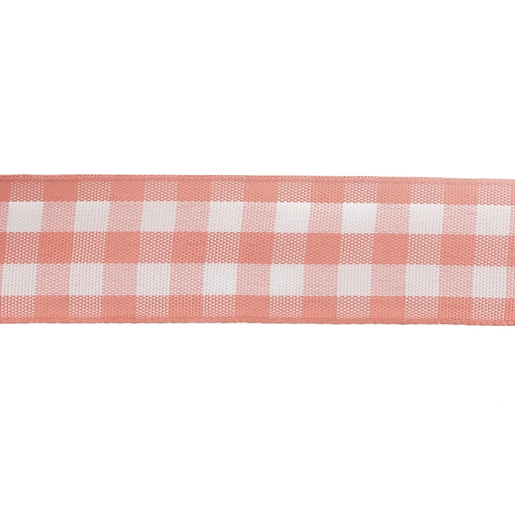 Rose and Bright White Gingham Woven Ribbon - 1"