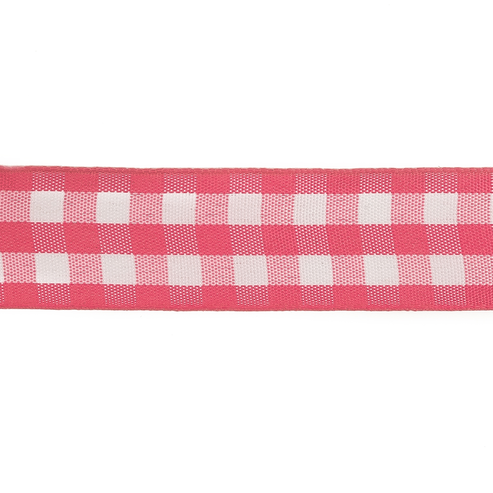 Fuchsia and Bright White Gingham Woven Ribbon - 1"