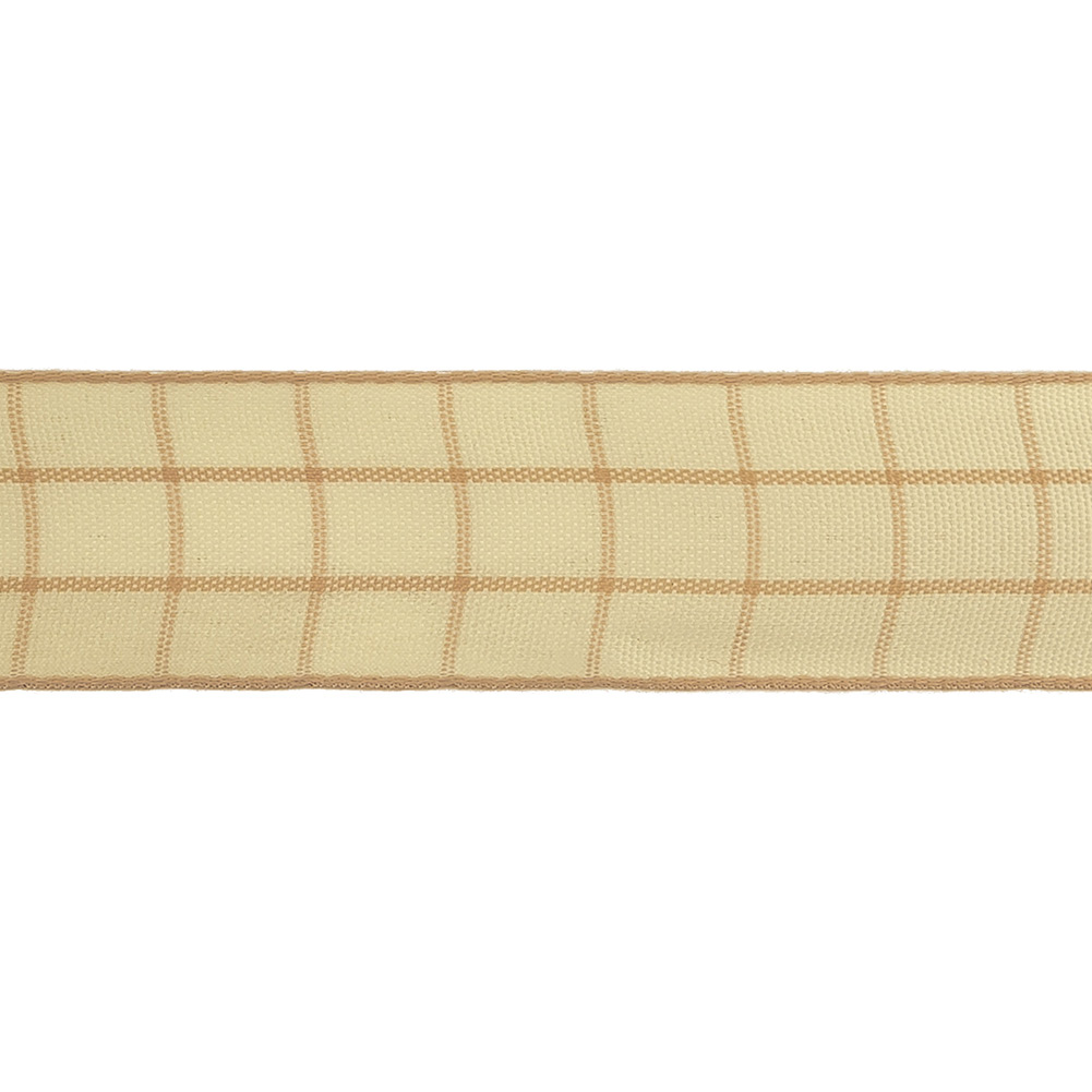 Mellow Buff and Ethereal Green Windowpane Check Woven Ribbon - 1"