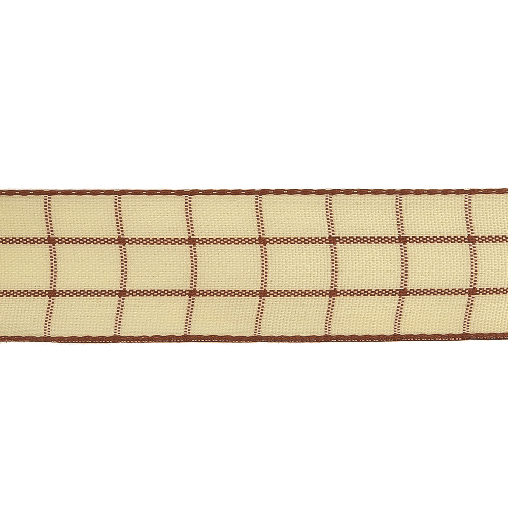 Brown and Ethereal Green Windowpane Check Woven Ribbon - 1"