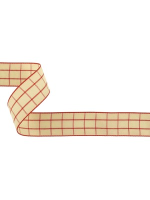 Pointsettia and Ethereal Green Windowpane Check Woven Ribbon – 1″ Pointsettia and Ethereal Green Windowpane Check Woven Ribbon – 1″