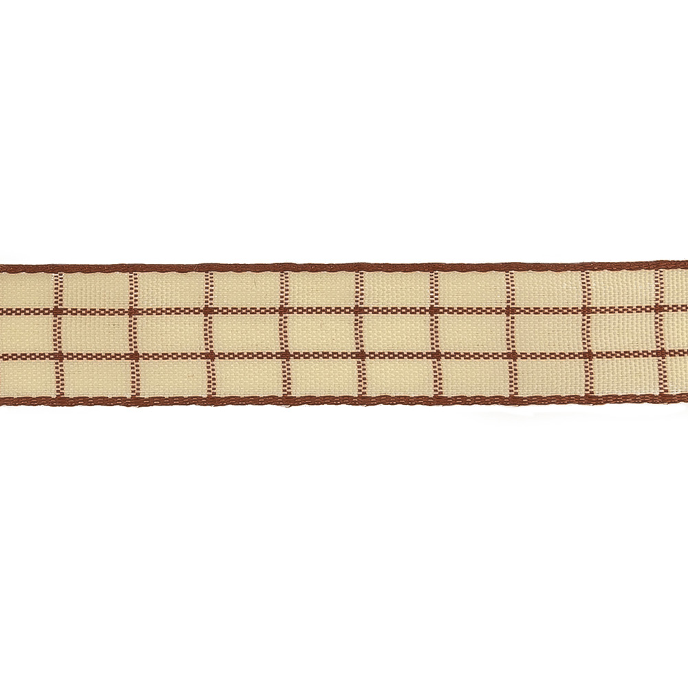 Brown and Ethereal Green Windowpane Check Woven Ribbon - 0.625"