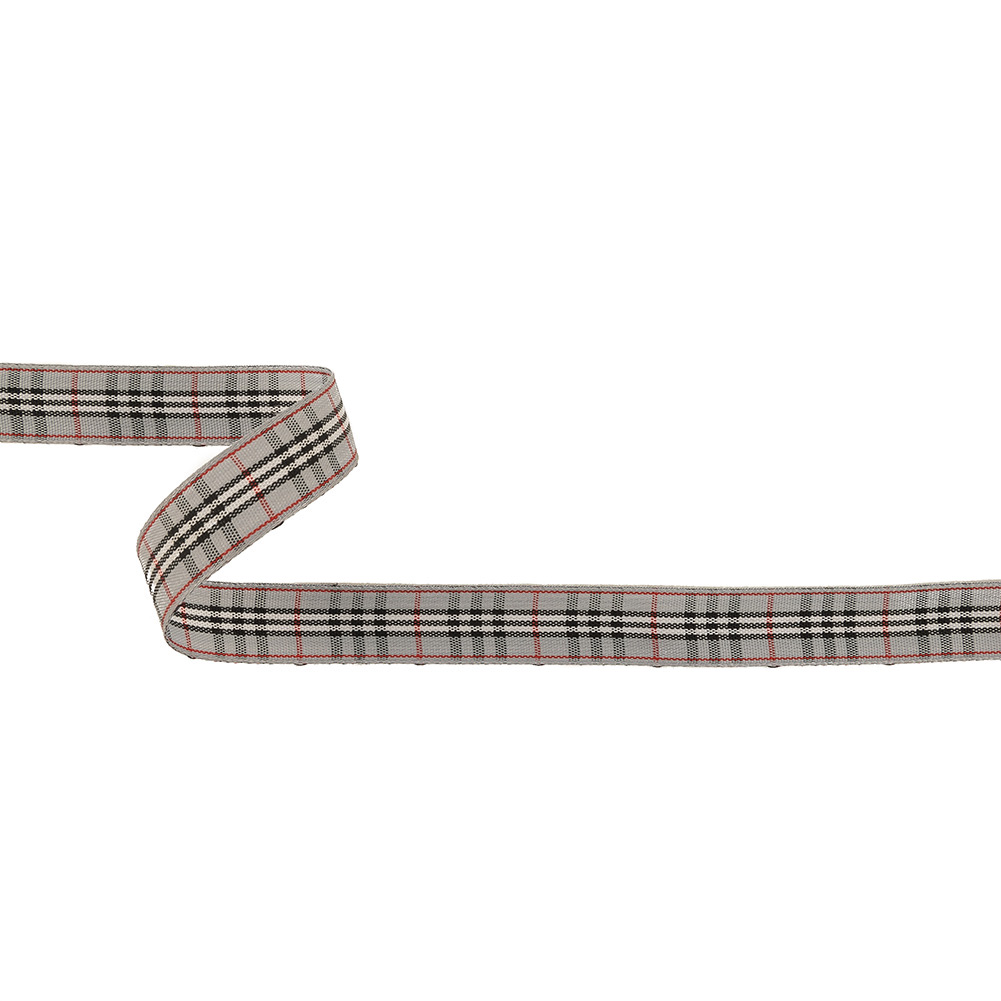 Gray, Black and Red Plaid Woven Ribbon – 0.625″ Gray, Black and Red Plaid Woven Ribbon – 0.625″