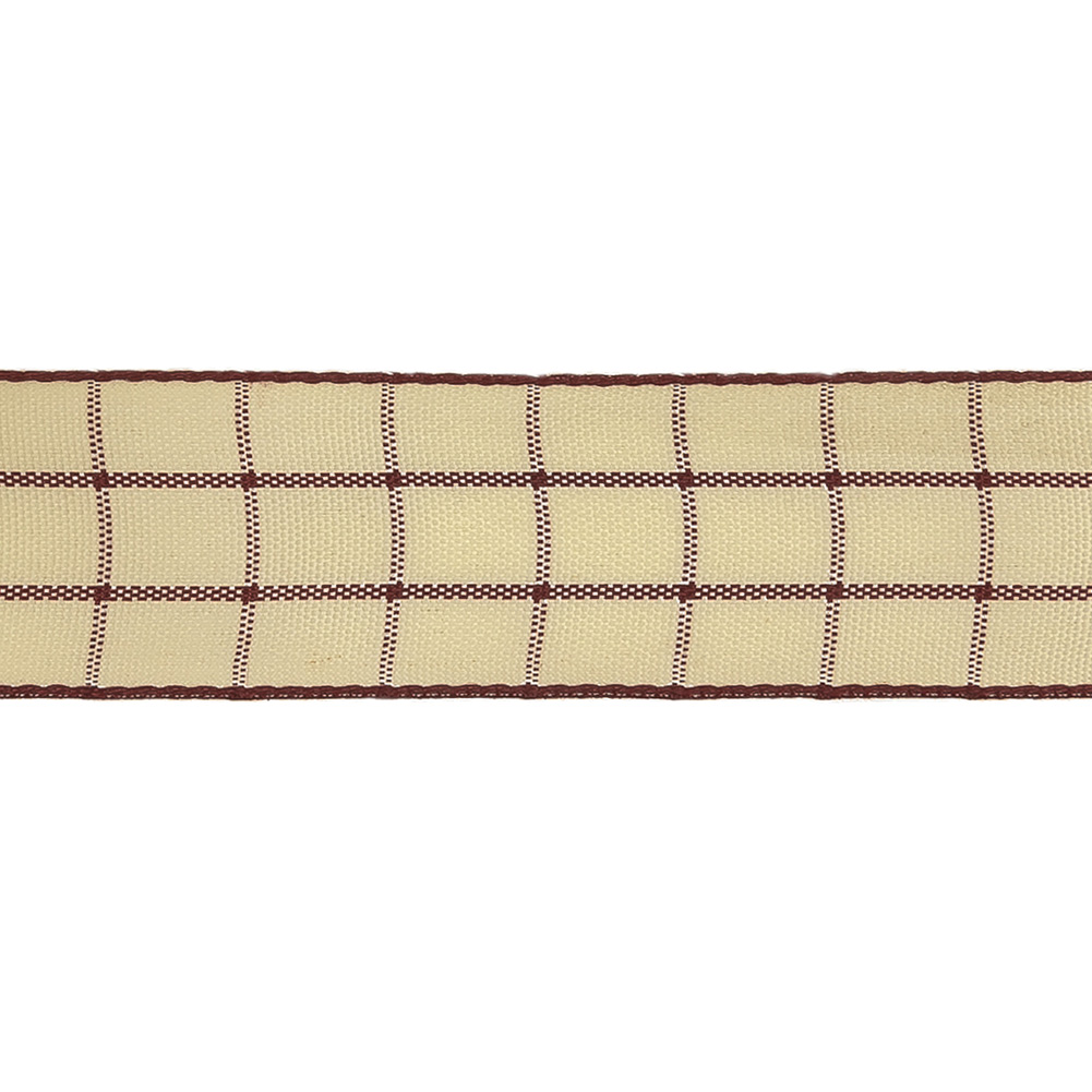 Burgundy and Ethereal Green Windowpane Check Woven Ribbon - 1"