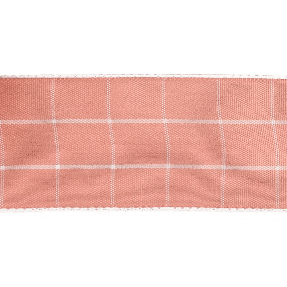 Pink Icing and White Windowpane Check Woven Ribbon - 1.5"
