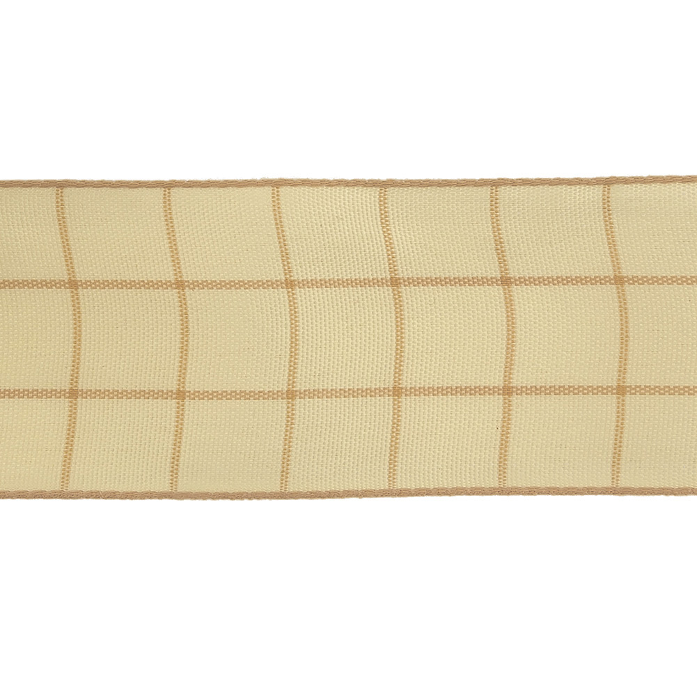 Mellow Buff and Ethereal Green Windowpane Check Woven Ribbon - 1.5"