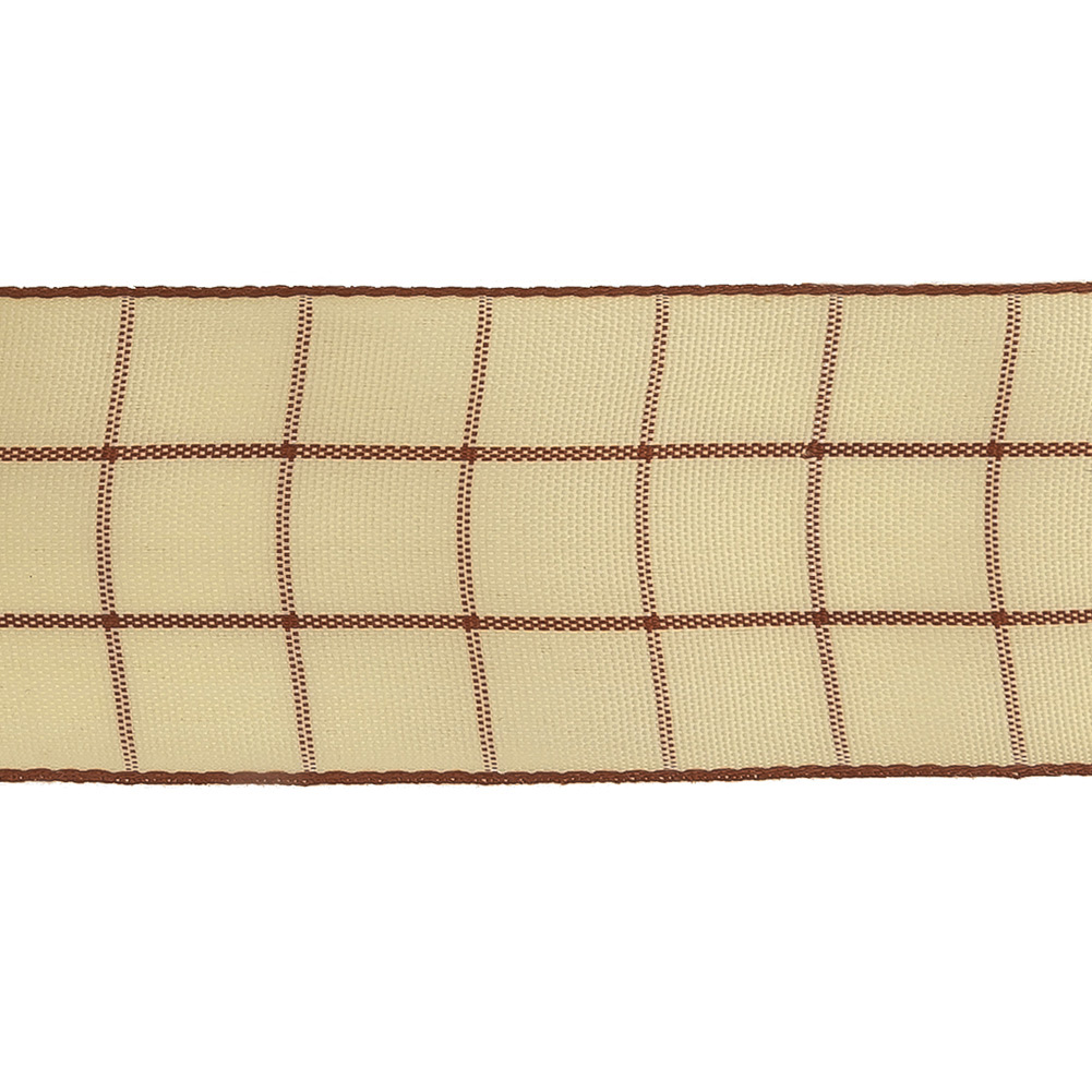 Brown and Ethereal Green Windowpane Check Woven Ribbon - 1.5"