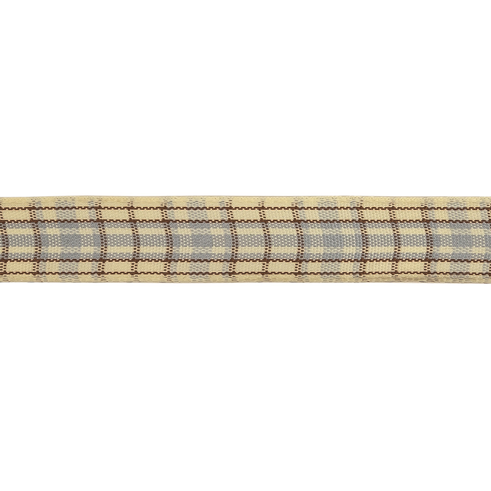 Gray, Brown and Vanilla Ice Plaid Woven Ribbon - 0.625"
