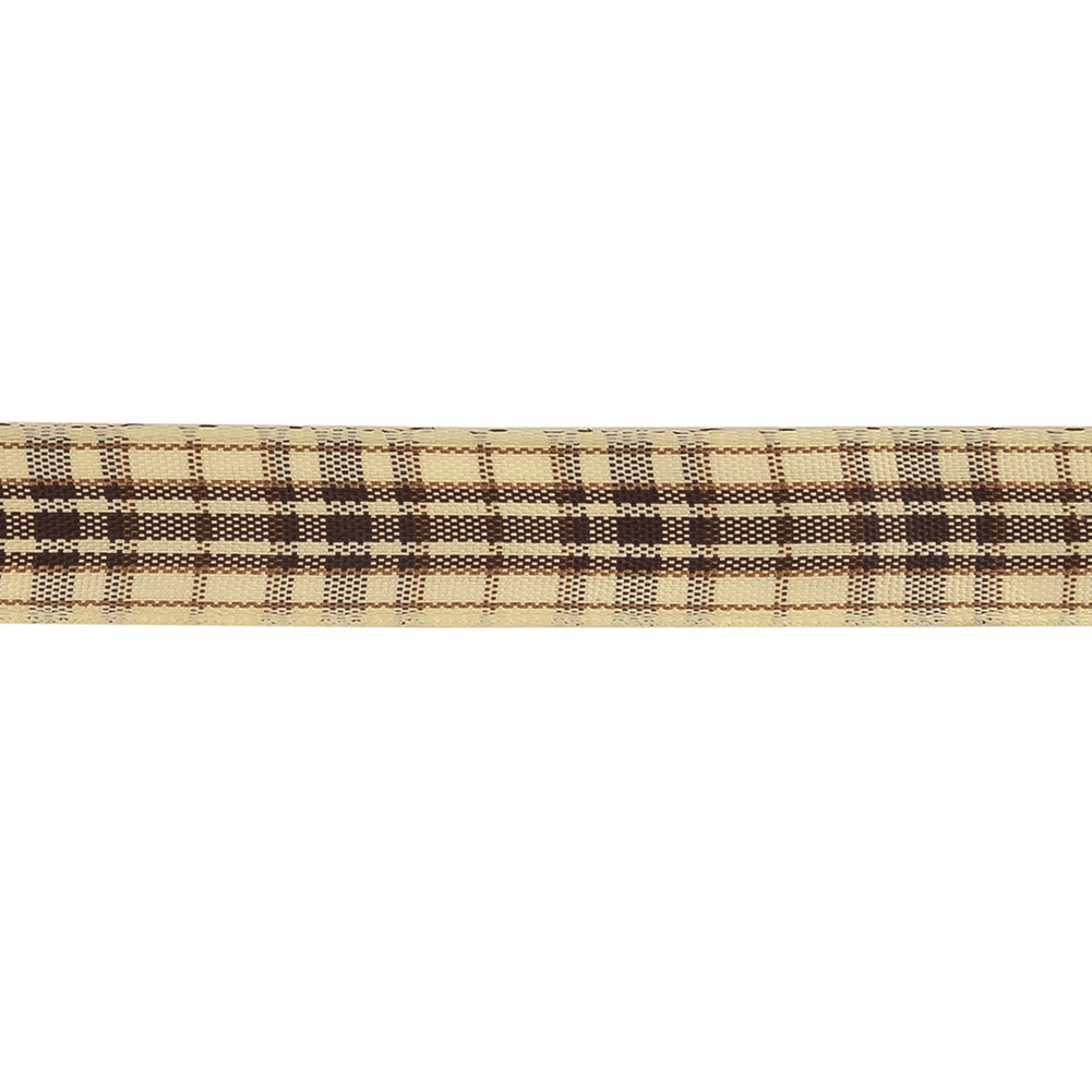 Brown Stone, Tan and Vanilla Ice Plaid Woven Ribbon - 0.625"