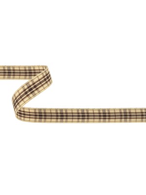 Brown Stone, Tan and Vanilla Ice Plaid Woven Ribbon – 0.625″ Brown Stone, Tan and Vanilla Ice Plaid Woven Ribbon – 0.625″