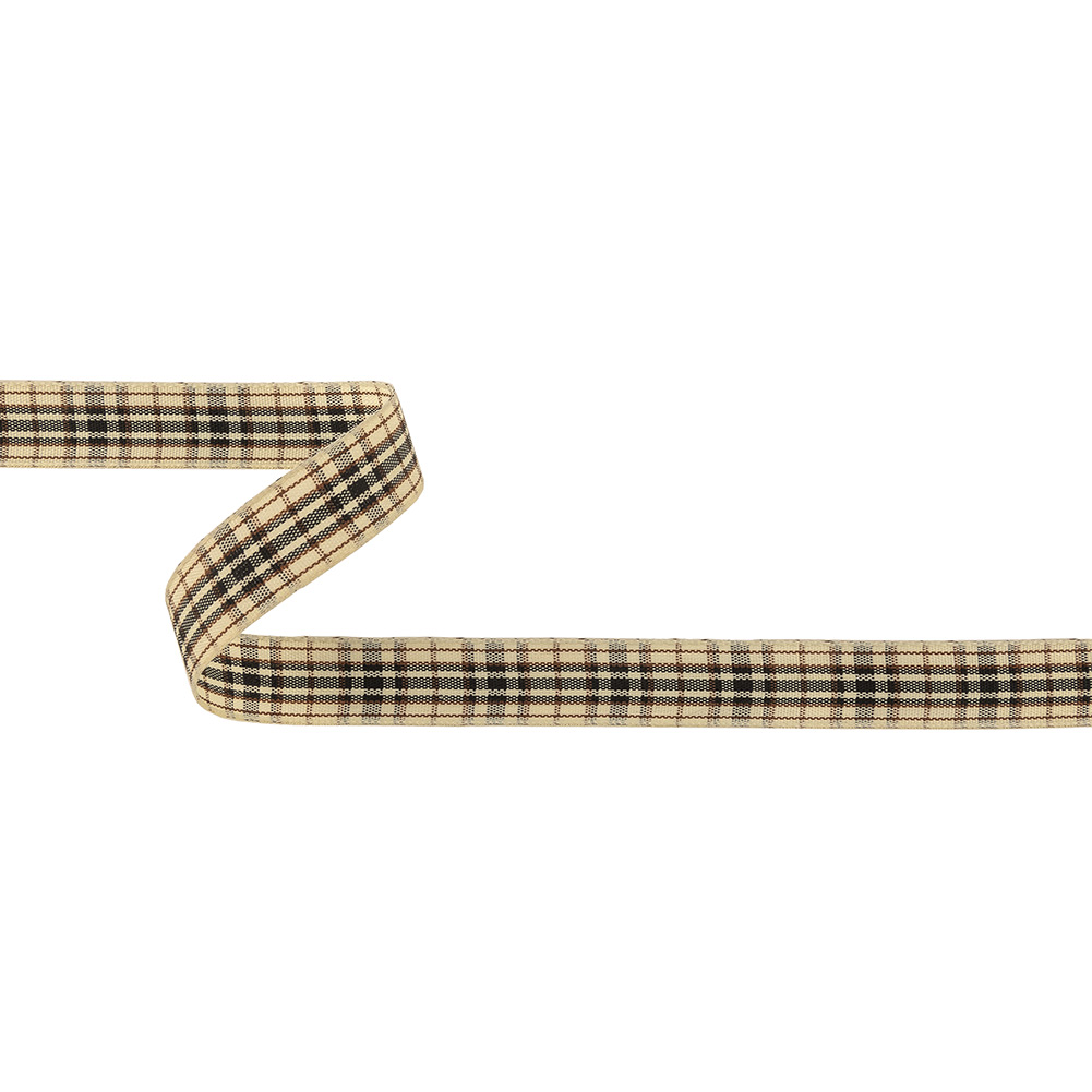 Vulcan, Brown and Vanilla Ice Plaid Woven Ribbon – 0.625″ Vulcan, Brown and Vanilla Ice Plaid Woven Ribbon – 0.625″