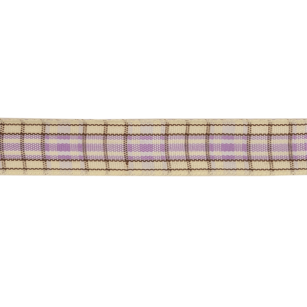 Lilac, Brown and Vanilla Ice Plaid Woven Ribbon - 0.625"