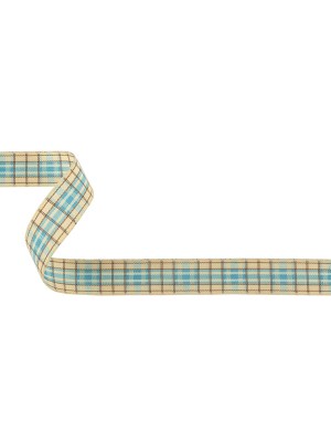 Sky Blue, Brown and Vanilla Ice Plaid Woven Ribbon – 0.625″ Sky Blue, Brown and Vanilla Ice Plaid Woven Ribbon – 0.625″