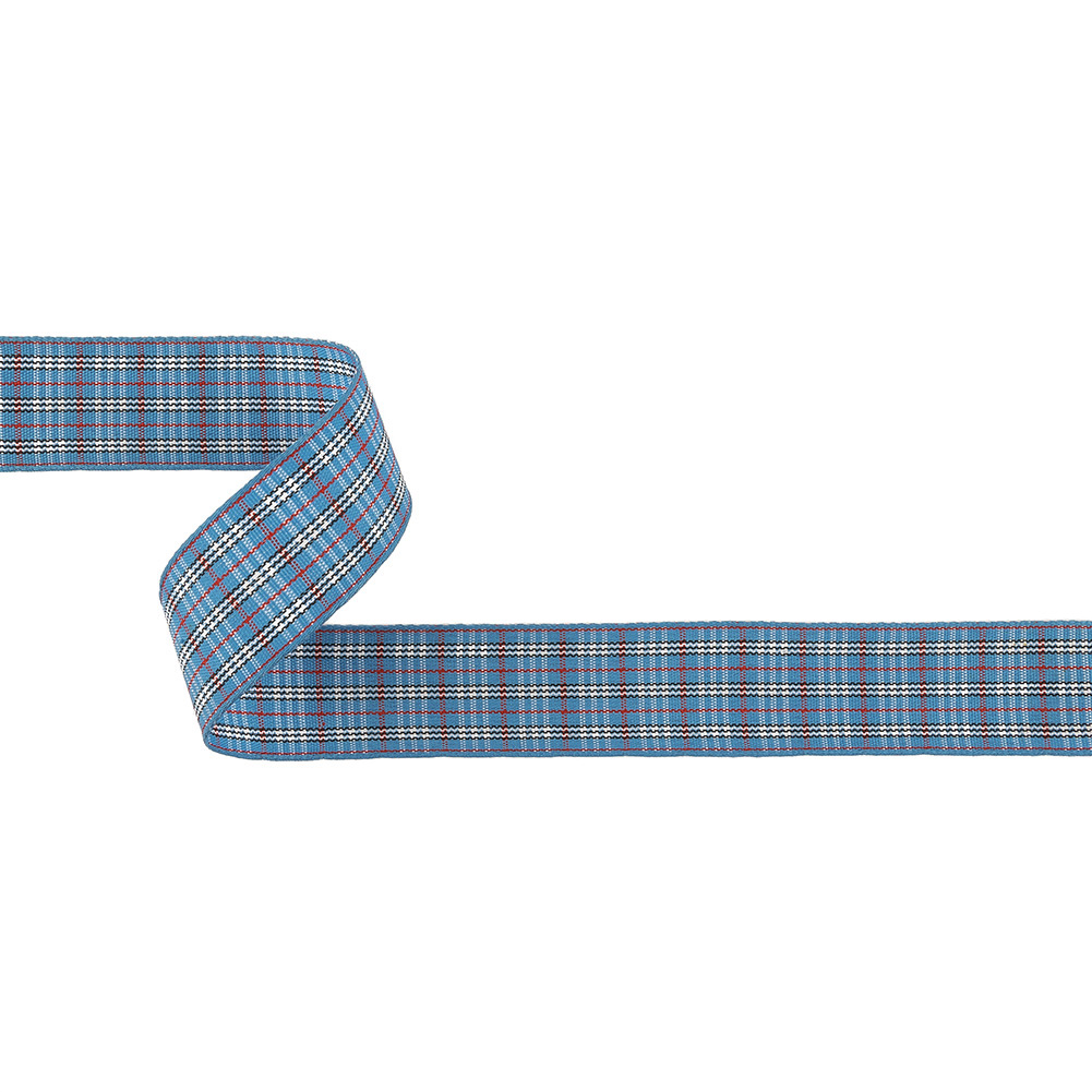 Blue, Red and White Plaid Woven Ribbon – 1″ Blue, Red and White Plaid Woven Ribbon – 1″
