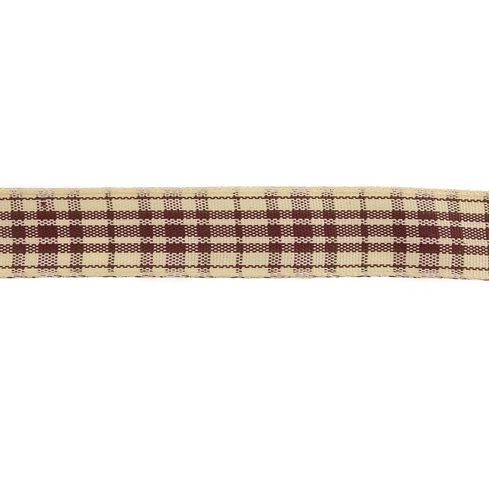 Burgundy, Brown and Vanilla Ice Plaid Woven Ribbon - 0.625"