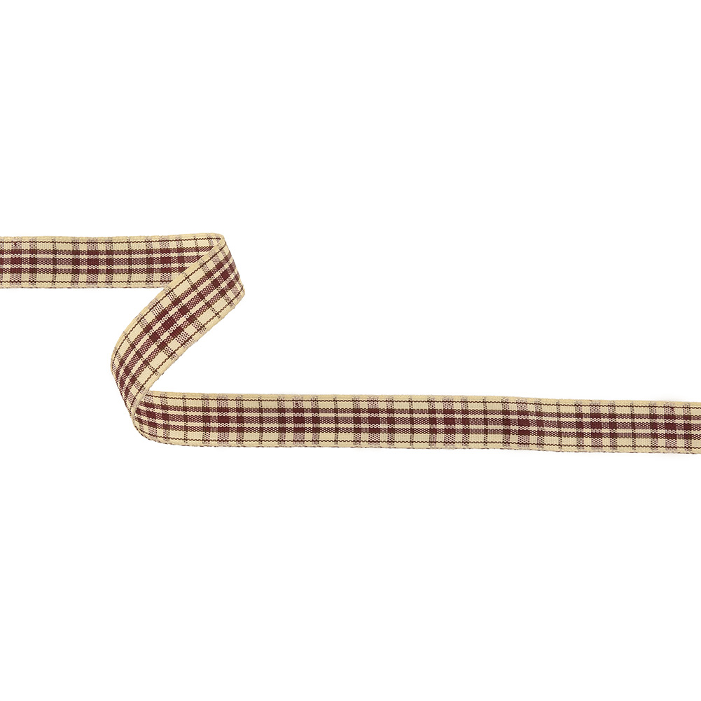 Burgundy, Brown and Vanilla Ice Plaid Woven Ribbon – 0.625″ Burgundy, Brown and Vanilla Ice Plaid Woven Ribbon – 0.625″