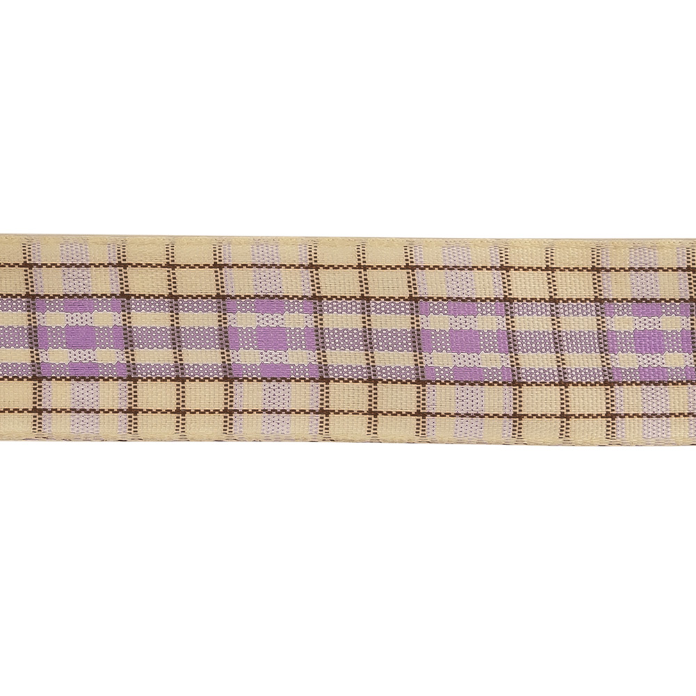 Lilac, Brown and Vanilla Ice Plaid Woven Ribbon - 1"