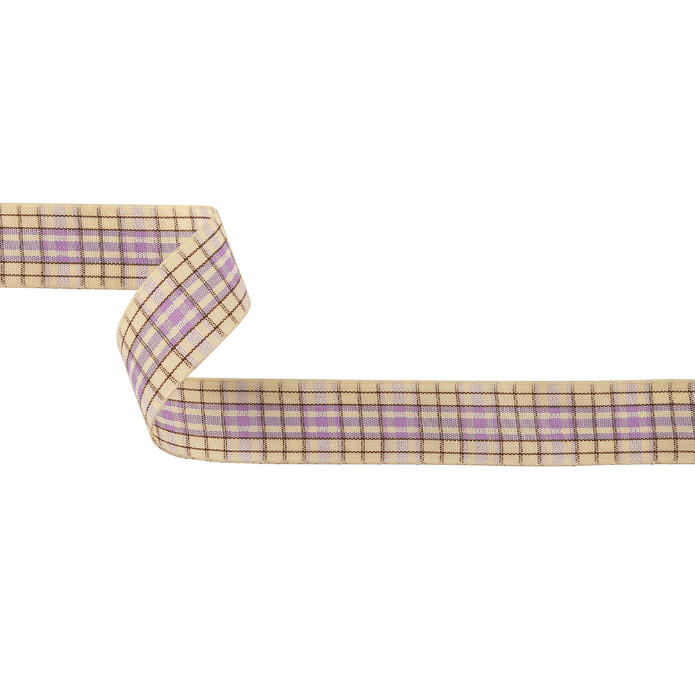Lilac, Brown and Vanilla Ice Plaid Woven Ribbon – 1″ Lilac, Brown and Vanilla Ice Plaid Woven Ribbon – 1″