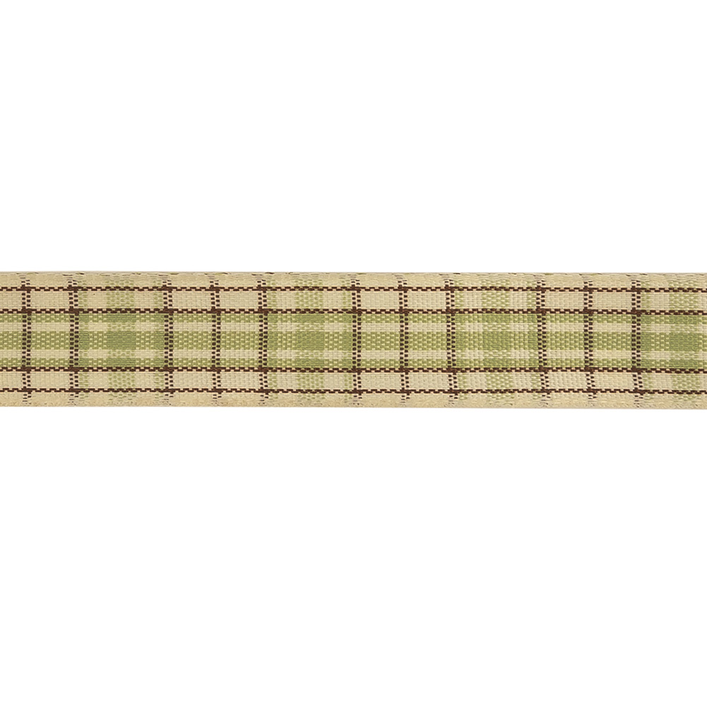 Sage, Brown and Vanilla Ice Plaid Woven Ribbon - 0.625"