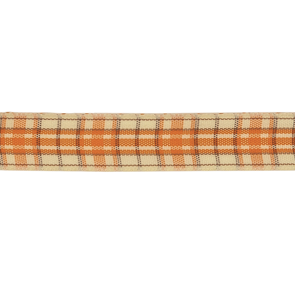 Golden Poppy, Brown and Vanilla Ice Plaid Woven Ribbon - 0.625"