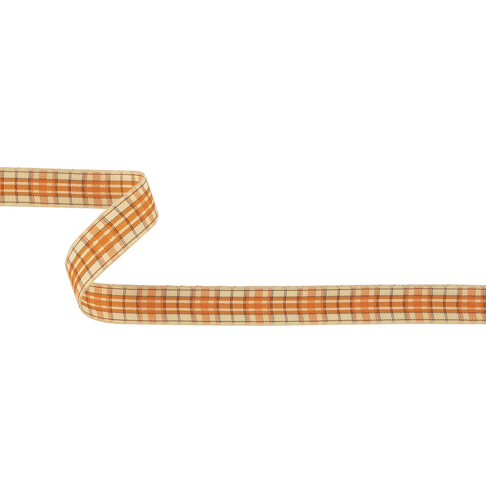 Golden Poppy, Brown and Vanilla Ice Plaid Woven Ribbon – 0.625″ Golden Poppy, Brown and Vanilla Ice Plaid Woven Ribbon – 0.625″