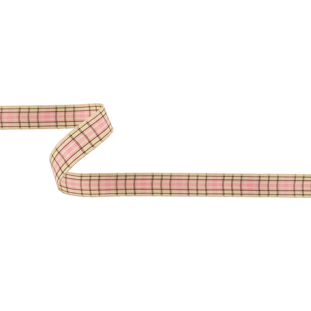 Baby Pink, Brown and Vanilla Ice Plaid Woven Ribbon – 0.625″ Baby Pink, Brown and Vanilla Ice Plaid Woven Ribbon – 0.625″