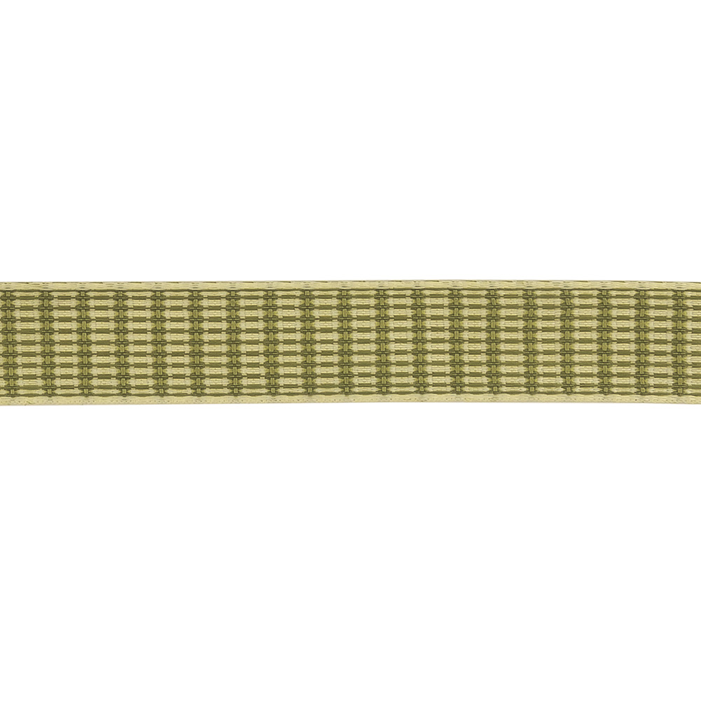 Moss Green and White Rectangles Jacquard Ribbon - 0.625"