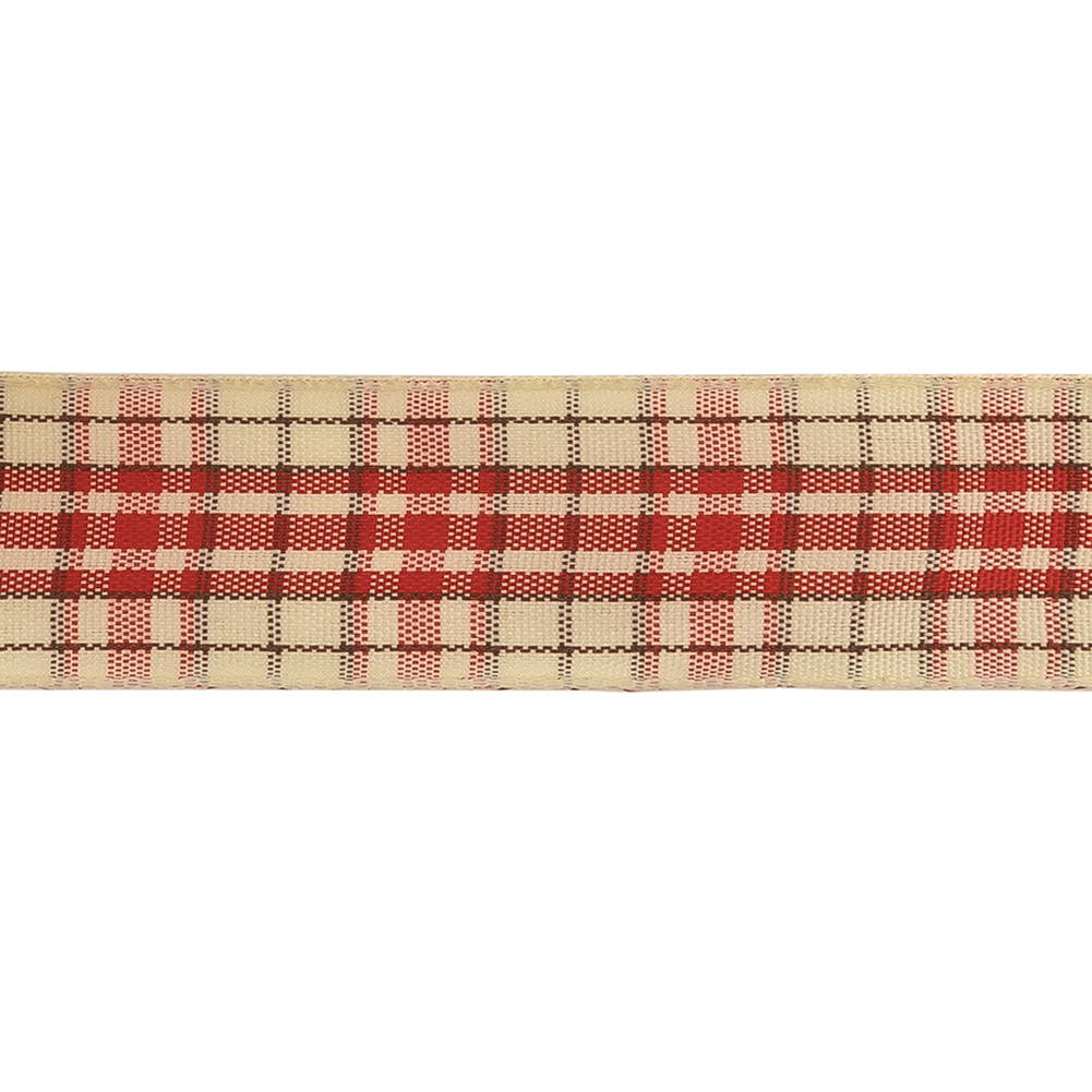 Mars Red, Brown and Vanilla Ice Plaid Woven Ribbon - 1"