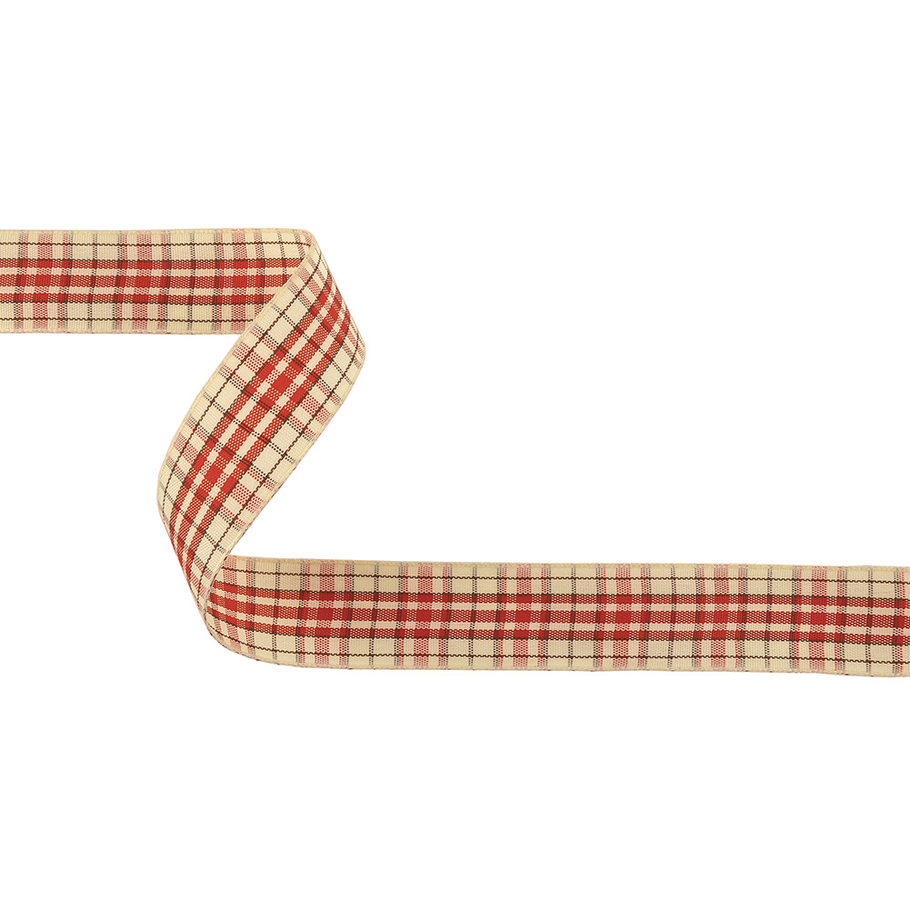 Mars Red, Brown and Vanilla Ice Plaid Woven Ribbon – 1″ Mars Red, Brown and Vanilla Ice Plaid Woven Ribbon – 1″