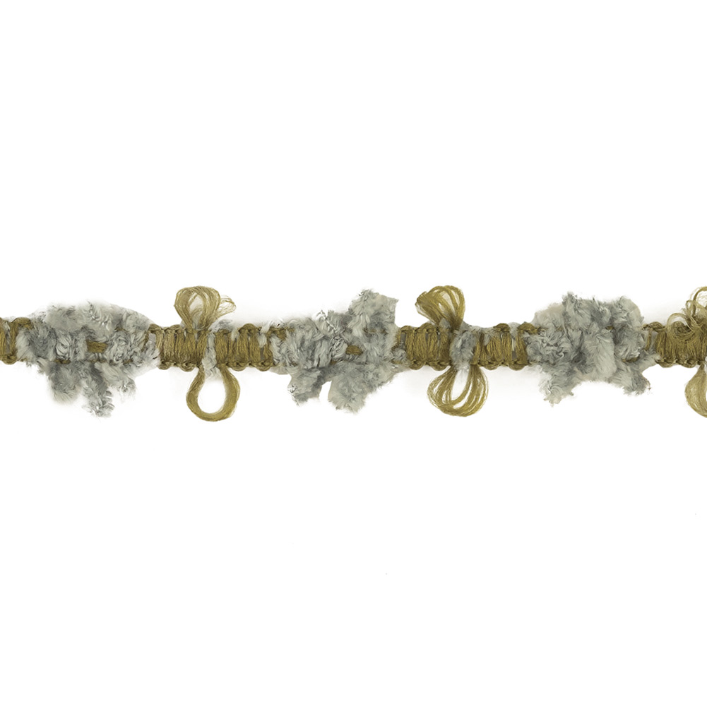Cool Gray and Moss Chenille Floral Trim - 0.75"