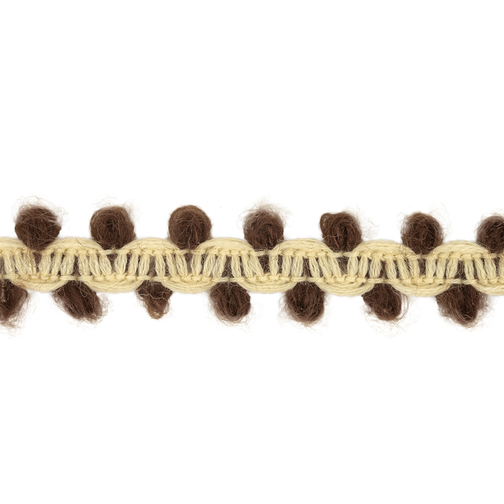 Chicory Coffee and Gardenia Fuzzy Braided Wool Blend Trim - 0.5"