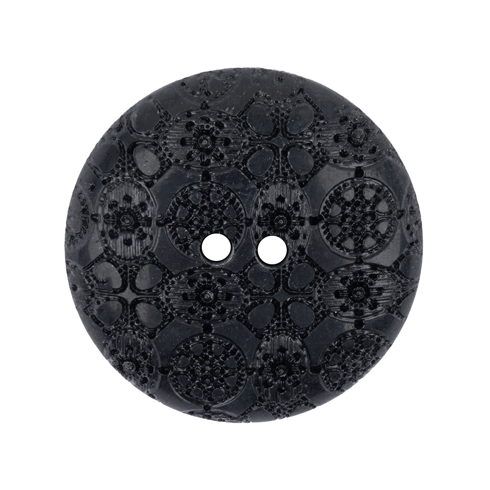 Black Rolled Rim Floral and Abstract Textured 2-Hole Button – 44L/28mm Black Rolled Rim Floral and Abstract Textured 2-Hole Button – 44L/28mm