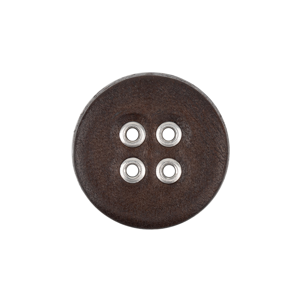 Italian Dark Brown and Shiny Silver Metal 4-Hole Leather Button – 34L/21.5mm Italian Dark Brown and Shiny Silver Metal 4-Hole Leather Button – 34L/21.5mm
