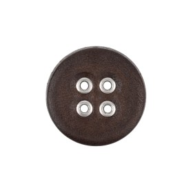 Italian Dark Brown and Shiny Silver Metal 4-Hole Leather Button – 34L/21.5mm Italian Dark Brown and Shiny Silver Metal 4-Hole Leather Button – 34L/21.5mm