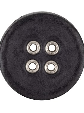 Italian Raven and Shiny Silver Metal 4-Hole Leather Button – 52L/33mm Italian Raven and Shiny Silver Metal 4-Hole Leather Button – 52L/33mm