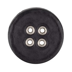 Italian Raven and Shiny Silver Metal 4-Hole Leather Button – 52L/33mm Italian Raven and Shiny Silver Metal 4-Hole Leather Button – 52L/33mm