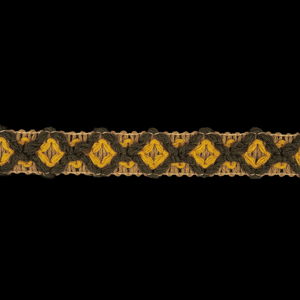 Beige, Mustard and Rifle Green Diamonds Embroidered Trim – 1″ Beige, Mustard and Rifle Green Diamonds Embroidered Trim – 1″