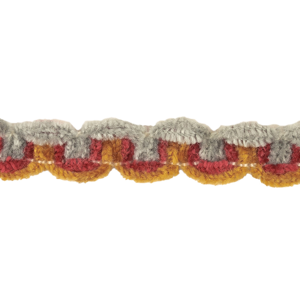 Mustard, Magenta, and Gray Chenille Wavy Braided Trim - 0.5"