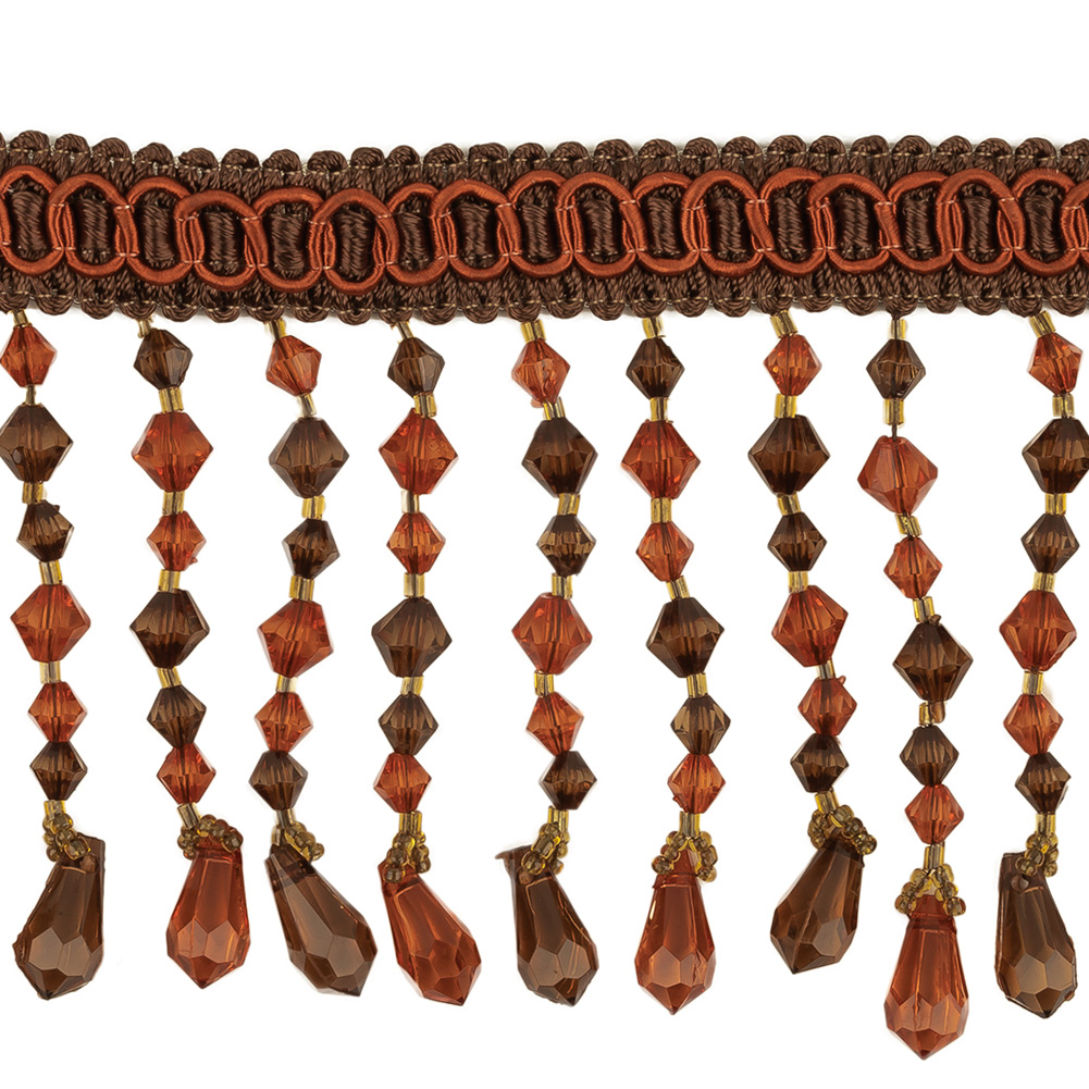 Orange, Amber and Brown Circles Braided Trim with Beaded Fringe – 3.25″ Orange, Amber and Brown Circles Braided Trim with Beaded Fringe – 3.25″